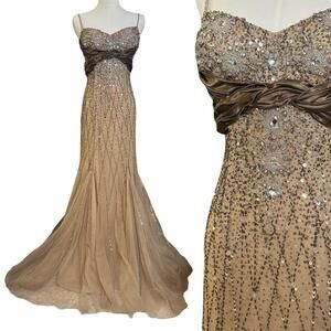 Jovani Women's Gold and Tan Dress